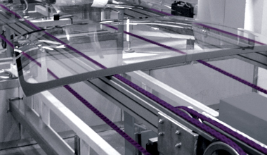 Tango Link Belting on Automotive Windscreen Glass Conveyor